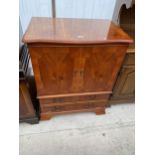 A MODERN YEW WOOD TV CABINET, 30" WIDE