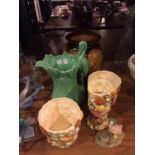 A QUANTITY OF SYLVAC ITEMS TO INCLUDE TWO SEASHELL PLANTERS AND VASE, A LARGE BROWN EMBOSSED