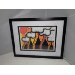 A LORNA BAILEY FRAMED PRINT 'PATTERENED BOTTLE OVEN'