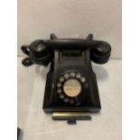 A VINTAGE BLACK 1950'S BAKELITE GPO H.38 234 NO.164 ROTARY DIAL TELEPHONE WITH PULL OUT CARD TRAY