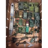 A BOX OF VINTAGE DINKY AND CORGI MILITARY VEHICLES