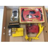 VARIOUS ITEMS - A BRITAINS EXCAVATOR (FOR REPAIR, A TRAIN SET, MODEL TRAINS , WILLS TRAIN