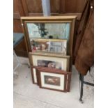 AN ASSORTMENT OF FRAMED PRINTS, PICTURES AND MIRRORS