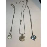 THREE MARKED SILVER NECKLACES WITH ST CHRISTOPHER PENDANTS