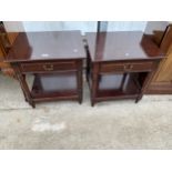 A PAIR OF MEREDEW BEDSIDE TABLES WITH SINGLE DRAWERS, 20" WIDE