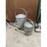 TWO VINTAGE GALVANISED METAL WATERING CANS