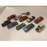 TEN UNBOXED CORGI VEHICLES - MGA, FORD CONSUL ETC