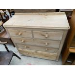 A VICTORIAN PINE CHEST OF TWO SHORT AND THREE LONG DRAWERS, 45" WIDE