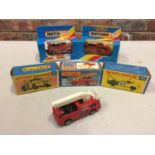 FIVE BOXED AND ONE UNBOXED MATCHBOX VEHICLES - ALL MODEL NUMBER 13 OF VARIOUS ERAS AND COLOURS -
