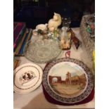 AN AMOUNT OF ITEMS TO INCLUDE DECORATIVE PLATES, ANIMAL, ORNAMENTS, VASES, ETC
