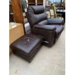 A LAZYBOY LEATHER RECLINER AND STOOL