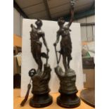 TWO SPELTRE FIGURINES L INDUSTRIE AND L AGRICULTURE (ONE ARM A/F)