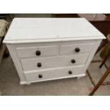 A VICTORIAN PAINTED PINE CHEST OF TWO SHORT AND TWO LONG DRAWERS, 36" WIDE