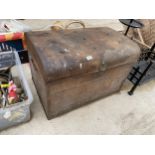 A VINTAGE METAL STORAGE TRUNK