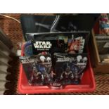 VARIOUS NEW STAR WARS RELATED ITEMS - BAGS, STICKER PADS, FIGURES AND FOUR 3D PLACE MATS