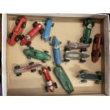 APPROX THIRTEEN DINKY VINTAGE RACING CARS, TO INCLUDE, ALFA ROMEO, TALBOT LAGO, MASERATI, ETC