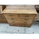 19TH CENTURY OAK CHEST OF TWO SHORT AND THREE LONG DRAWERS 43 INCHES WIDE