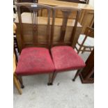 A PAIR OF EDWARDIAN MAHOGANY AND INLAID DINING CHAIRS