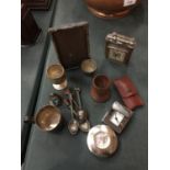 A QUANTITY OF COLLECTABLES TO INCLUDE, VINTAGE PICTURE FRAME, ALARM CLOCK, NOVELTY TOPPED SPOONS,