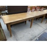 A LONG PINE SCRUB TOP KITCHEN TABLE ON SIX LEGS, 102 X 26.5"