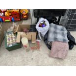 AN ASSORTMENT OF CHRISTMAS ITEMS TO INCLUDE CRACKERS, BAUBLES AND A LIGHT UP HOUSE ETC