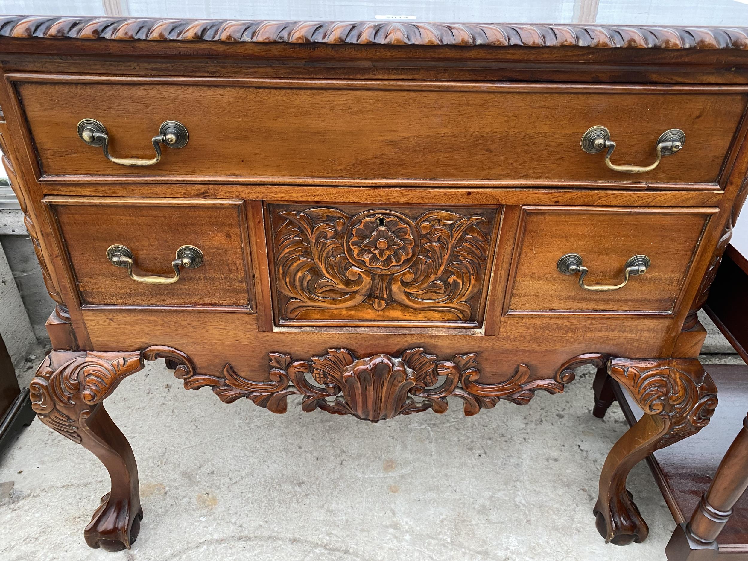 A CHIPPENDALE STYLE ROPE EDGE SIDE CHEST ON CABRIOLE LEGS WITH BALL AND CLAW FEET, 36" WIDE - Image 2 of 6