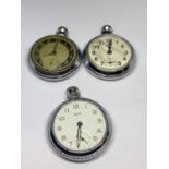 THREE CHROME POCKET WATCHES ONE SMITHS WITH GLASS A/F ANOTHER SMITHS NO GLASS AND AN INGERSOL