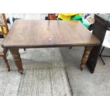 A LATE VICTORIAN WIND-OUT DINING TABLE WITH CANTED CORNERS ON TURNED AND FLUTED LEGS 54"X40" WITH