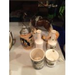 A QUANTITY OF CERAMIC ITEMS TO INCLUDE A SHIRE HORSE WITH HARNESS, A WEDGWOOD & CO LTD HEN,