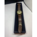 A VINTAGE SULLY SPECIAL 15 JEWEL AUTOMATIC WRIST WATCH WITH BROWN LEATHER STRAP IN A PRESENTATION