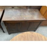 AN 18TH CENTURY OAK BLANKET CHEST WITH THREE PANEL FRONT, 46" WIDE