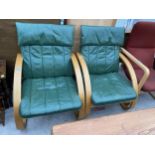 A PAIR OF BENTWOOD IKEA STYLE FIRESIDE CHAIRS
