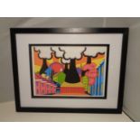 A LORNA BAILEY FRAMED PRINT 'STOKE-ON-TRENT BOTTLE OVEN SCENE'