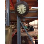 A MAHOGANY CASED WALL CLOCK WITH ROMAN NUMERALS, WEIGHTS, CHAIN AND PENDULUM