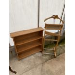 A PINE OPEN BOOKCASE AND JOHN CORBY 'THE DUMB VALET'