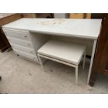 A WHITE STAG DRESSING TABLE AND STOOL, 50" WIDE