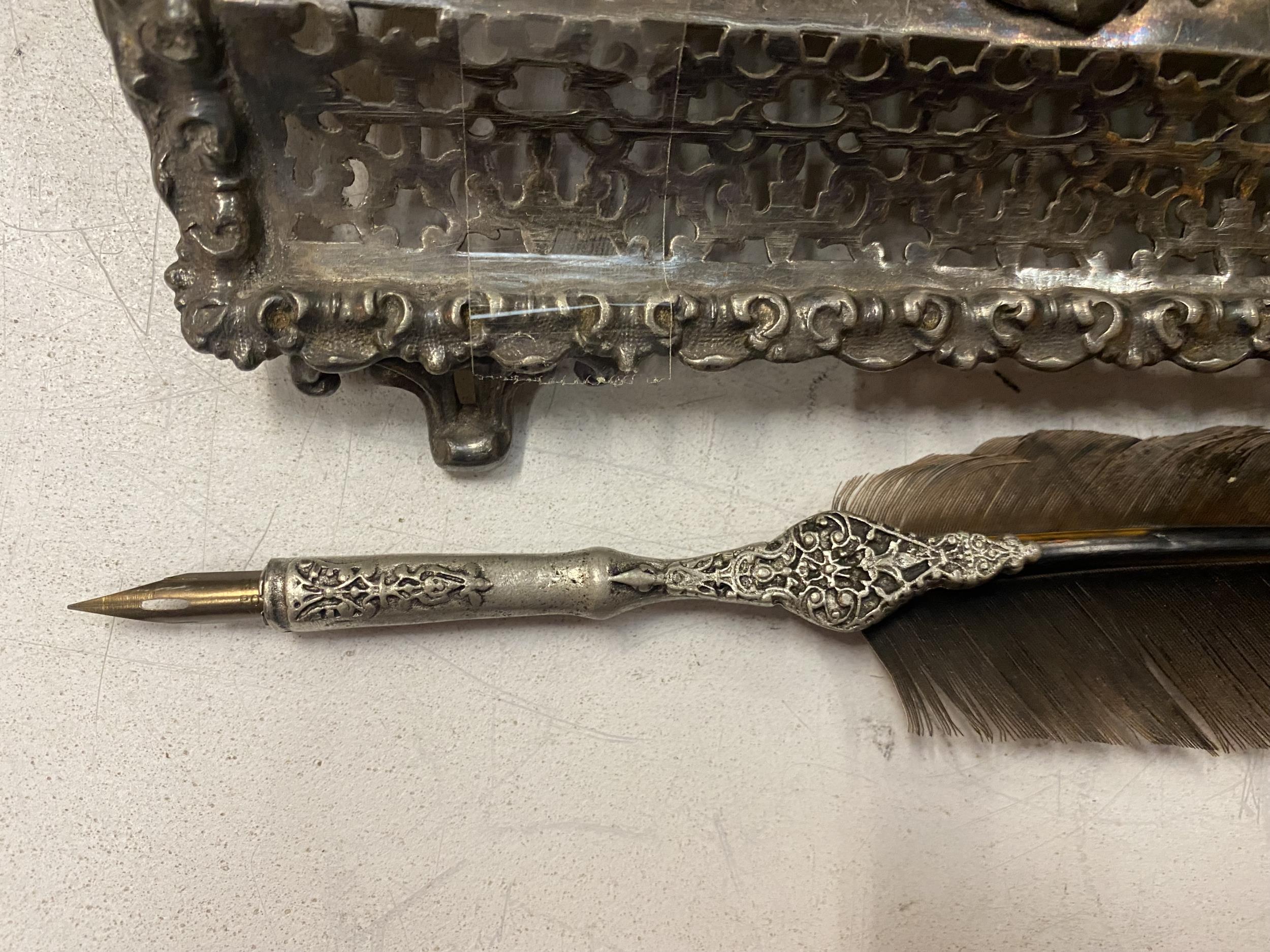 A WHITE METAL DESK SET AND INKWELL - Image 3 of 3