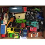 A COLLECTION OF PLAYWORN VINTAGE VEHICLES TO INCLUDE CORGI, MATCHBOX, DINKY ETC