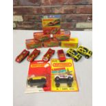 EIGHT BOXED AND SIX UNBOXED MATCHBOX VEHICLES - ALL MODEL NUMBER 7 OF VARIOUS ERAS AND COLOURS -