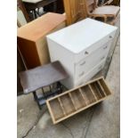 A WHITE PAINTED 'LIMELIGHT' CHEST OF FOUR DRAWERS, MAGAZINE RACK AND SET OF PIGEONHOLES