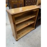 A MODERN PINE THREE TIER OPEN BOOKCASE, 34" WIDE