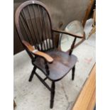 AN ELM AND BEECH WINDSOR ELBOW CHAIR AND SIDEBOARD MIRROR BACK