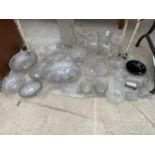 AN ASSORTMENT OF CUT GLASS WARE TO INCLUDE VASES, DISHES AND JUGS ETC