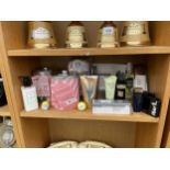 AN ASSORTMENT OF BEAUTY ITEMS TO INCLUDE TWO COMPLETE SOAP AND GLORY SETS, NEW AND BOXED AVON