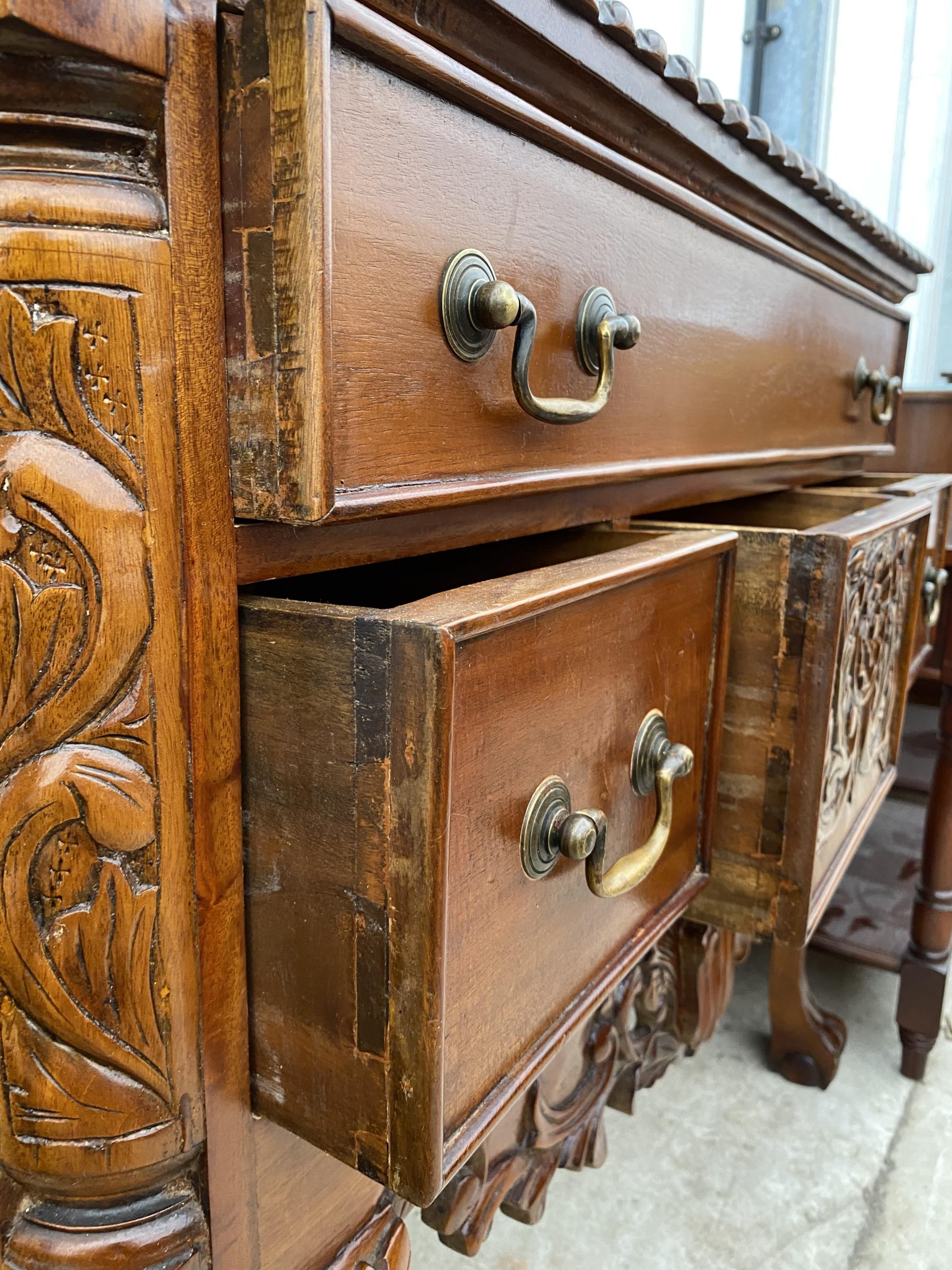 A CHIPPENDALE STYLE ROPE EDGE SIDE CHEST ON CABRIOLE LEGS WITH BALL AND CLAW FEET, 36" WIDE - Image 6 of 6