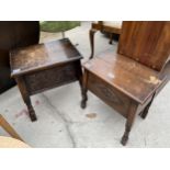 AN OAK JACOBEAN STYLE BOX STOOL AND SIMILAR BOX STOOL