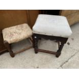 OAK JACOBEAN STYLE STOOL AND ONE OTHER