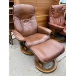 A STRESSLESS SWIVEL RECLINER AND STOOL