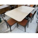 A MID 20TH CENTURY OAK EFFECT GATELEG DINING TABLE AND FIVE PAINTED CHAIRS, ALL WITH TUBULAR METAL