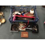 A TRAY OF MISCELLANEOUS ITEMS TO INCLUDE BOXED CUFFLINKS, A ROBERTSONS FIGURE, A BOXED WATCH AND